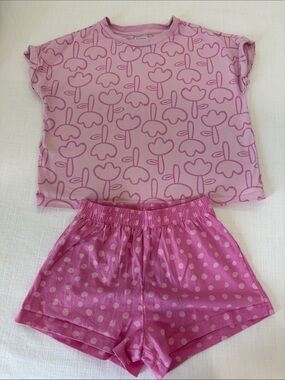 Hanna Andersson Pink Floral Top & Polka Dot Shorts Pajama Set